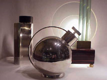 Modernist lamp, France, and cocktail shakers, Sweden, 1930